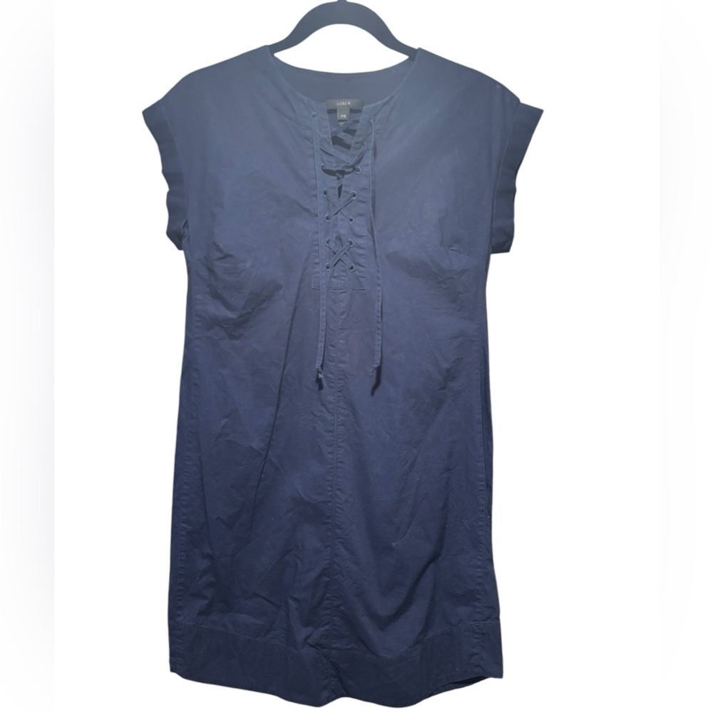 J.Crew Navy Blue Cap Sleeve Sleeveless Dress100% Cotton Tie Front Size XXS